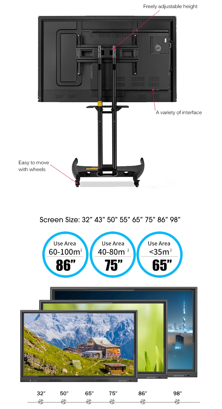 Factory Price Floor Stand 4K Screen Windows 10 Classroom Board Touch Screen 65" Interactive Whiteboard Smart